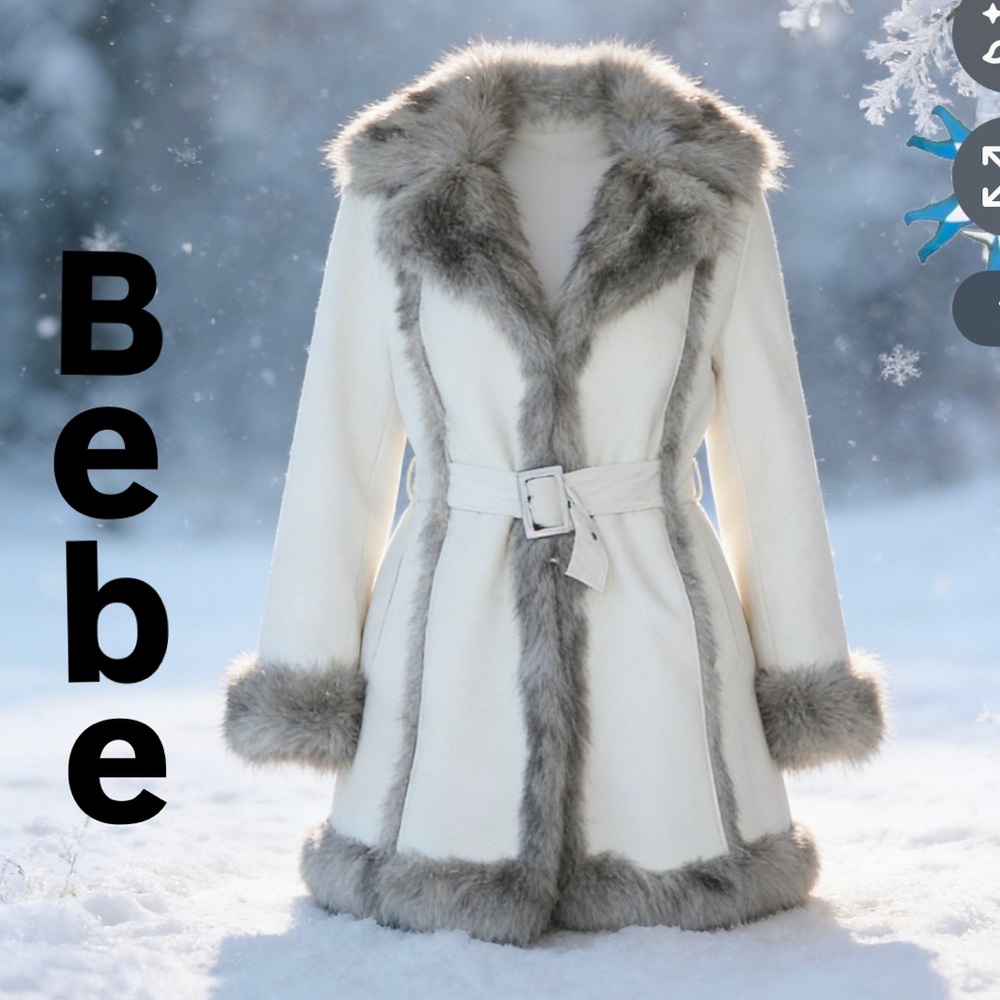 BEBE suede and faux fur trimmed belted Jacket SZ M